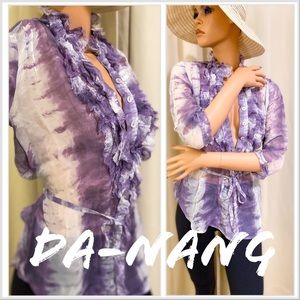 New Da-Nang Double Tiered Purple Ruffle SILK Blouse 
$178 XS